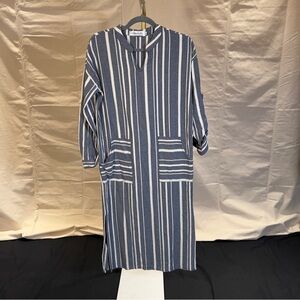 Gray and White Mock Neck Dolman Sleeve Dress